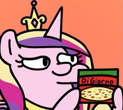 Size: 501x448 | Tagged: safe, artist:fluttershank, derpibooru import, princess cadance, alicorn, three's a crowd, crown, digiorno, food, image, jewelry, meat, meme, peetzer, pizza, png, ponies eating meat, regalia, squatpony, that pony sure does love pizza