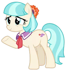 Size: 1644x1769 | Tagged: safe, artist:sketchmcreations, derpibooru import, coco pommel, earth pony, pony, made in manehattan, collar, female, flower, flower in hair, image, mare, png, raised hoof, simple background, smiling, transparent background, vector