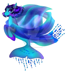 Size: 1920x2055 | Tagged: safe, artist:cupidauctions, derpibooru import, oc, unofficial characters only, merpony, seapony (g4), adoptable, colored pupils, deviantart watermark, female, fin wings, fins, fish tail, flowing mane, flowing tail, image, jewelry, obtrusive watermark, png, purple eyes, purple mane, simple background, smiling, solo, tail, transparent background, watermark, wings