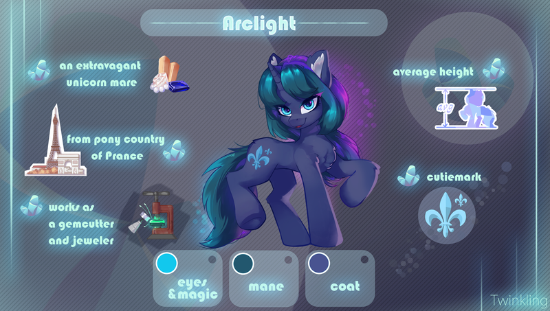 Size: 3136x1776 | Tagged: safe, artist:twinkling, derpibooru import, oc, oc:arclight, unicorn, image, png, reference sheet