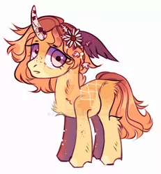 Size: 1280x1388 | Tagged: safe, artist:strangle12, derpibooru import, oc, unofficial characters only, pony, unicorn, chest fluff, ear fluff, female, flower, flower in hair, image, jpeg, mare, simple background, solo, white background