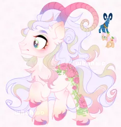 Size: 1314x1384 | Tagged: safe, artist:whohwo, derpibooru import, apple rose, grogar, goat, pony, base used, ear fluff, eyelashes, female, fusion, image, makeup, male, mare, png, simple background, stallion, unshorn fetlocks, white background