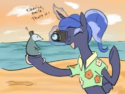 Size: 2732x2048 | Tagged: safe, artist:noupu, derpibooru import, princess luna, tiberius, opossum, beach, camera, image, jpeg