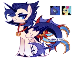 Size: 1280x1003 | Tagged: safe, artist:mirrastat, derpibooru import, princess luna, princess skystar, oc, merpony, pony, my little pony: the movie, base used, colored wings, eyelashes, female, image, jewelry, magical lesbian spawn, makeup, male, mare, necklace, offspring, parent:princess luna, parent:princess skystar, png, simple background, stallion, transparent background, two toned wings, wings