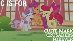 Size: 1280x720 | Tagged: safe, derpibooru import, edit, edited screencap, editor:quoterific, screencap, apple bloom, scootaloo, sweetie belle, earth pony, pegasus, pony, unicorn, crusaders of the lost mark, adorabloom, cute, cutealoo, cutie mark crusaders, cutie mark cuties, diasweetes, excited, female, filly, foal, happy, image, jpeg, jumping, trio, trio female