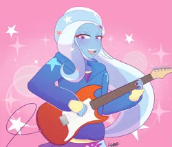 Size: 4311x3689 | Tagged: safe, artist:lyonzyon, derpibooru import, trixie, equestria girls, guitar, image, musical instrument, open mouth, png, solo