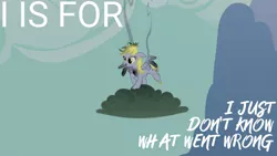 Size: 1280x720 | Tagged: safe, derpibooru import, edit, edited screencap, editor:quoterific, screencap, derpy hooves, pegasus, pony, the last problem, alphabet, cloud, female, image, jpeg, mare, slapstick, solo, storm