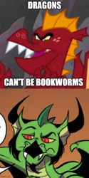 Size: 500x1001 | Tagged: safe, artist:andypriceart, derpibooru import, edit, edited screencap, idw, screencap, blacktip, garble, dragon, sweet and smoky, spoiler:comic61, blacktip is not amused, comic, image, imgflip, jpeg, male, raised eyebrow, screencap comic, text, unamused