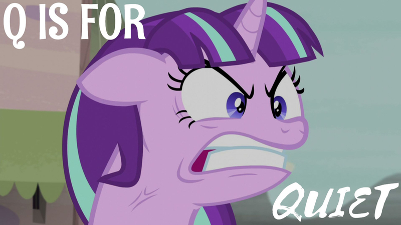 Size: 1280x720 | Tagged: safe, derpibooru import, edit, edited screencap, editor:quoterific, screencap, starlight glimmer, pony, unicorn, season 5, the cutie re-mark, alphabet, angry, female, gritted teeth, image, jpeg, mare, quiet, ragelight glimmer, s5 starlight, solo, teeth, yelling