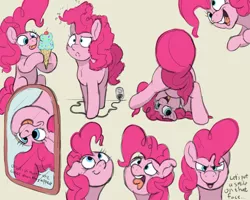 Size: 3748x2996 | Tagged: safe, artist:pony-thunder, derpibooru import, pinkie pie, earth pony, pony, cherry, cute, diapinkes, electricity, floppy ears, food, ice cream, image, in which pinkie pie forgets how to gravity, mirror, pinkie being pinkie, pinkie physics, png, ponk, silly, silly pony, tongue out, upside down