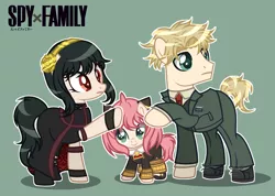 Size: 2780x1983 | Tagged: safe, artist:starzypowerz, derpibooru import, ponified, earth pony, pony, anime, anya forger, female, image, loid forger, male, mare, png, spy x family, stallion, trio, yor forger