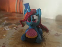 Size: 4032x3024 | Tagged: safe, artist:artiebrushiez, derpibooru import, oc, oc:artie brush, unofficial characters only, pony, unicorn, 3d, clay, clay figure, cupcake, cute, food, image, irl, jpeg, multicolored hair, ocbetes, photo, rainbow hair, smiling