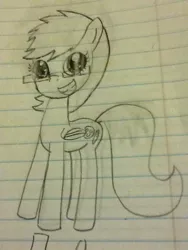 Size: 720x960 | Tagged: safe, artist:sarahstudios11, derpibooru import, oc, oc:artie brush, unofficial characters only, pegasus, pony, black and white, glasses, grayscale, image, jpeg, monochrome, pencil drawing, sketch, smiling, traditional art