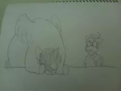 Size: 4096x3072 | Tagged: safe, artist:jontfurry, derpibooru import, oc, oc:isabel, unofficial characters only, alicorn, frog, pony, eating, fat, feather, hat, horn, image, jewelry, jpeg, parappa the rapper, pencil drawing, prince fleaswallow, ring, sketch, terror, traditional art, watching, weight gain, wings