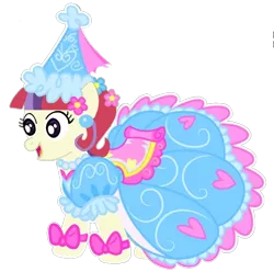 Size: 680x675 | Tagged: safe, artist:darlycatmake, derpibooru import, edit, vector edit, moondancer, earth pony, pony, alternate hairstyle, beautiful, bow, clothes, dress, dressup, ear piercing, flower, flower in hair, froufrou glittery lacy outfit, happy, hat, hennin, image, missing accessory, piercing, png, pretty, princess, princess costume, proud, smiling, species swap, vector, vector trace, when she smiles