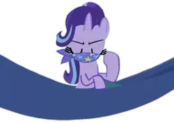 Size: 674x478 | Tagged: safe, artist:darlycatmake, derpibooru import, edit, starlight glimmer, pony, unicorn, road to friendship, angry, annoyed, blanket, cloth gag, clothes, eyes closed, gag, hammock, image, pillow, png, raised hoof, scarf, show accurate, starlight glimmer is not amused, unamused, vector