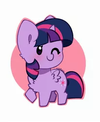 Size: 2370x2881 | Tagged: safe, artist:kittyrosie, derpibooru import, twilight sparkle, twilight sparkle (alicorn), alicorn, pony, abstract background, cheek fluff, chest fluff, chibi, cute, image, jpeg, one eye closed, raised hoof, simple background, twiabetes, wink