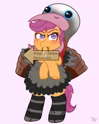Size: 3200x4000 | Tagged: safe, artist:yumomochan, derpibooru import, scootaloo, bird, pegasus, pony, turkey, blushing, cover art, cute, cutealoo, food, image, meat, png, ponies eating meat, scootachicken, scootaloo is not amused, sign, solo, unamused