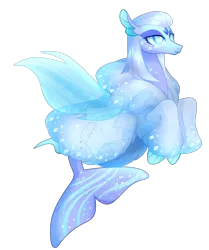 Size: 1920x2296 | Tagged: safe, artist:cupidauctions, derpibooru import, oc, unofficial characters only, merpony, seapony (g4), adoptable, blue eyes, clothes, coat, colored pupils, deviantart watermark, dorsal fin, female, fin wings, fins, fish tail, flowing tail, gem, image, lidded eyes, mermay, obtrusive watermark, png, simple background, smiling, solo, tail, transparent background, watermark, white mane, wings