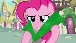 Size: 1280x720 | Tagged: safe, derpibooru import, screencap, pinkie pie, earth pony, pony, a friend in deed, season 2, breaking the fourth wall, check mark, female, fourth wall, image, mare, pinkie being pinkie, png, smiling, solo