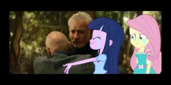 Size: 1998x999 | Tagged: safe, artist:jrshinkansenhorse, derpibooru import, edit, edited screencap, screencap, fluttershy, twilight sparkle, equestria girls, equestria girls series, crossover, crying, emotional, image, jean-luc picard, png, q, spoilers for another series, star trek, star trek: picard, star trek: the next generation