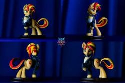Size: 9150x6100 | Tagged: safe, artist:shuxer59, derpibooru import, sunset shimmer, pony, unicorn, absurd resolution, butt, clothes, collar, craft, ear piercing, female, image, irl, jacket, jpeg, mare, photo, piercing, plot, polymer clay, punk, punkset shimmer, raised leg, sculpture, smiling, solo, spiked collar, spikes, toothy grin, turnaround