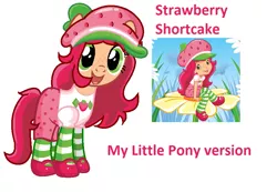 Size: 859x594 | Tagged: safe, artist:ecenazgalaxy, derpibooru import, ponified, earth pony, human, pony, clothes, female, flower, food, hat, image, mare, pants, png, shirt, shoes, smiling, socks, strawberry, strawberry shortcake, strawberry shortcake (character)