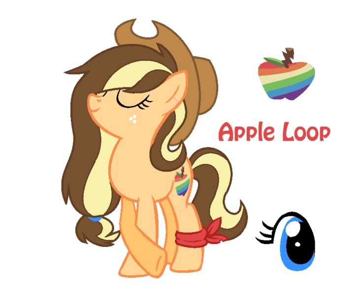 Size: 884x718 | Tagged: safe, artist:martulove-chan, derpibooru import, oc, oc:apple loop, unofficial characters only, earth pony, pony, apple, cowboy hat, eyes closed, female, food, freckles, hat, image, mare, offspring, parent:applejack, parent:caramel, parents:carajack, png, rainbow, simple background, smiling, transparent background, zap apple