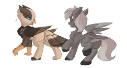 Size: 3682x1962 | Tagged: safe, artist:beardie, derpibooru import, oc, oc:simona sylvana, oc:stryker, bird, gryphon, owl, pegasus, pony, butt, ender's herd, female, head turn, image, male, pegasus oc, png, stallion, surprised, tail, tail feathers, wings