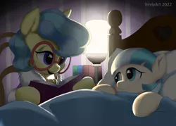 Size: 3056x2184 | Tagged: safe, artist:vinilyart, derpibooru import, charity kindheart, coco pommel, earth pony, pony, bedtime story, book, cute, duo, female, filly, filly coco pommel, foal, image, mare, png, younger