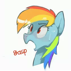 Size: 4096x4096 | Tagged: safe, artist:baigak, derpibooru import, rainbow dash, pegasus, pony, bust, female, gasp, image, jpeg, looking up, mare, open mouth, simple background, solo, sweat, sweatdrop, white background