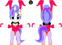 Size: 4421x3229 | Tagged: safe, artist:kyoshyu, derpibooru import, oc, oc:salient savour, pony, unicorn, bunny ears, clothes, female, fishnets, high res, image, leotard, mare, png, simple background, solo, transparent background