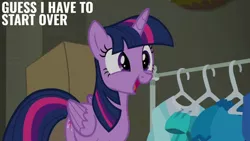 Size: 1280x720 | Tagged: safe, derpibooru import, edit, edited screencap, editor:quoterific, screencap, twilight sparkle, twilight sparkle (alicorn), alicorn, pony, season 6, the saddle row review, cute, female, image, jpeg, mare, open mouth, open smile, smiling, solo, text, twiabetes