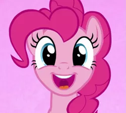 Size: 605x545 | Tagged: safe, derpibooru import, screencap, pinkie pie, earth pony, pony, all bottled up, season 7, best friends until the end of time, cropped, cute, diapinkes, female, happy, image, looking at you, mare, open mouth, open smile, pink background, png, simple background, smiling, solo