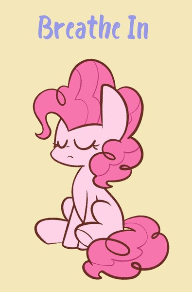 Size: 930x1412 | Tagged: safe, artist:typhwosion, derpibooru import, pinkie pie, earth pony, pony, animated, breath, breathing, calm, female, image, jpeg, mare, simple background, sitting, solo, yellow background