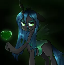 Size: 1989x2007 | Tagged: safe, artist:lucystormdrop, derpibooru import, queen chrysalis, changeling, changeling queen, pony, canterlot wedding 10th anniversary, fangs, female, green eyes, heart, image, mare, png, simple background, solo