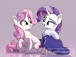 Size: 1024x768 | Tagged: safe, artist:golden bloom, rarity, sweetie belle, pony, unicorn, image, jpeg, solo