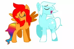 Size: 900x601 | Tagged: safe, artist:rainbow-neko-chan, derpibooru import, oc, oc:blank hooves, oc:rainbow neko, unofficial characters only, earth pony, pegasus, pony, colt, eyes closed, female, foal, image, male, mare, png, simple background, singing, smiling, stallion, white background, wings