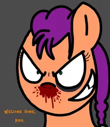 Size: 1237x1417 | Tagged: safe, artist:professorventurer, derpibooru import, sunny starscout, series:ask pippamena, black eye, blood, g5, gap teeth, image, insanity, nosebleed, png, welcome home