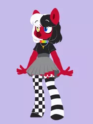 Size: 1545x2048 | Tagged: safe, artist:connorbal, derpibooru import, oc, oc:domino checkerchip, anthro, earth pony, pony, anthro oc, choker, clothes, female, image, mare, png, skirt, socks, solo, solo female