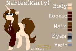 Size: 3000x2000 | Tagged: safe, artist:martiiee, derpibooru import, oc, oc:martee, unofficial characters only, pony, unicorn, clothes, female, floppy ears, hoodie, horn, image, jewelry, looking up, mare, necklace, png, reference sheet, sweater