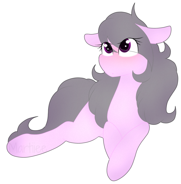 Size: 1775x1801 | Tagged: safe, artist:martiiee, derpibooru import, oc, oc:sweet tune, unofficial characters only, earth pony, pony, blushing, female, floppy ears, image, looking up, lying down, mare, png, prone, simple background, transparent background