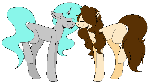 Size: 588x328 | Tagged: safe, artist:martiiee, derpibooru import, oc, oc:martee, oc:viv, unofficial characters only, pony, unicorn, female, horn, image, mare, png, raised leg, simple background, smiling, transparent background