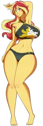 Size: 1387x4096 | Tagged: suggestive, artist:mikotonui, derpibooru import, sunset shimmer, equestria girls, beach shorts swimsuit, beautisexy, belly button, big breasts, bikini, bikini bottom, bikini top, breasts, busty sunset shimmer, clothes, cutie mark, cutie mark on clothes, female, huge breasts, image, legs, looking at you, pinup, png, pose, simple background, smiling, smiling at you, solo, solo female, stupid sexy sunset shimmer, sunset shimmer's beach shorts swimsuit, swimsuit, thick, thighs, transparent background, wide hips