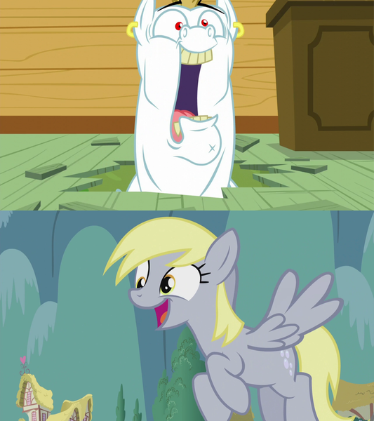 Size: 1920x2160 | Tagged: safe, derpibooru import, edit, bulk biceps, derpy hooves, on your marks, slice of life (episode), derpybulk, ear piercing, earring, female, hole, image, jewelry, male, piercing, png, shipping, shipping domino, smiling, straight