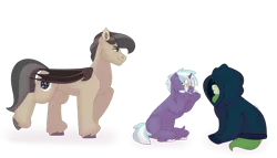 Size: 1280x732 | Tagged: safe, artist:itstechtock, derpibooru import, oc, oc:emerald grove, oc:gilded leaf, oc:waxing lyrical, unofficial characters only, bat pony, kirin, pony, unicorn, colt, foal, glasses, image, male, png, simple background, stallion, transparent background