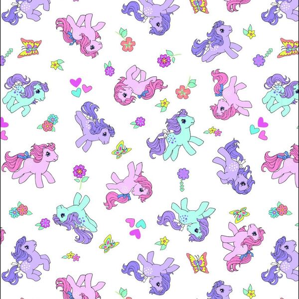 Size: 1131x1131 | Tagged: safe, derpibooru import, official, blossom, blue belle, cotton candy (g1), butterfly, earth pony, insect, pony, blossomdorable, bluebellebetes, bow, cottoncandybetes, cute, female, flower, g1, heart, image, jpeg, mare, pattern, retro, simple background, tail, tail bow, white background