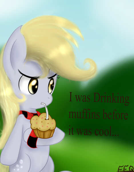 Size: 704x900 | Tagged: safe, artist:freefraq, derpibooru import, derpy hooves, pegasus, pony, before it was cool, clothes, female, food, hipster, image, mare, muffin, png, scarf, solo, that pony sure does love muffins, underp