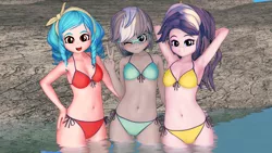 Size: 2560x1440 | Tagged: suggestive, artist:ratachu666, derpibooru import, cozy glow, diamond tiara, silver spoon, human, equestria girls, 3d, bikini, clothes, humanized, image, koikatsu, png, swimsuit