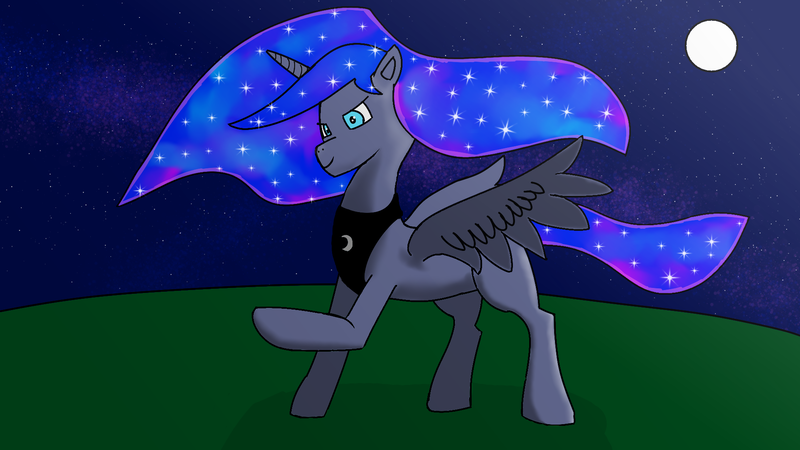 Size: 1920x1080 | Tagged: safe, artist:sc_orion, derpibooru import, princess luna, alicorn, pony, horn, image, missing accessory, moon, night, png, wings